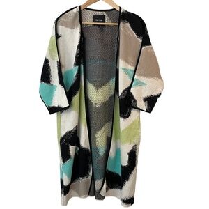 Nic+Zoe Open Longline Cardigan Womens S Colourful Green Blue Half Sleeve